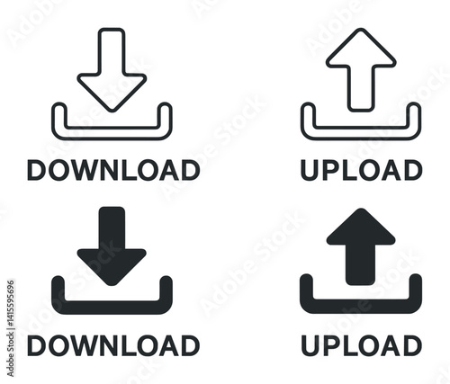 Essential download and upload icons set - linear style for digital interfaces