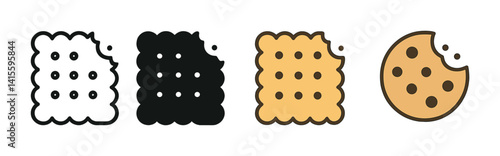 Cookie and cracker linear icons set: simple designs for digital projects