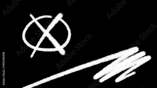 Monochromatic animation of white grunge pencil and brush doodle lines on black background. Low frame rate effect. Seamless loop.