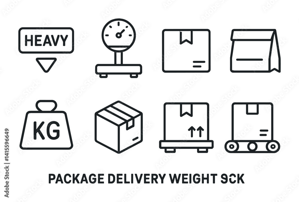 Package delivery and weight measurement icon set in linear style Package delivery and weight measurement icon set in linear style