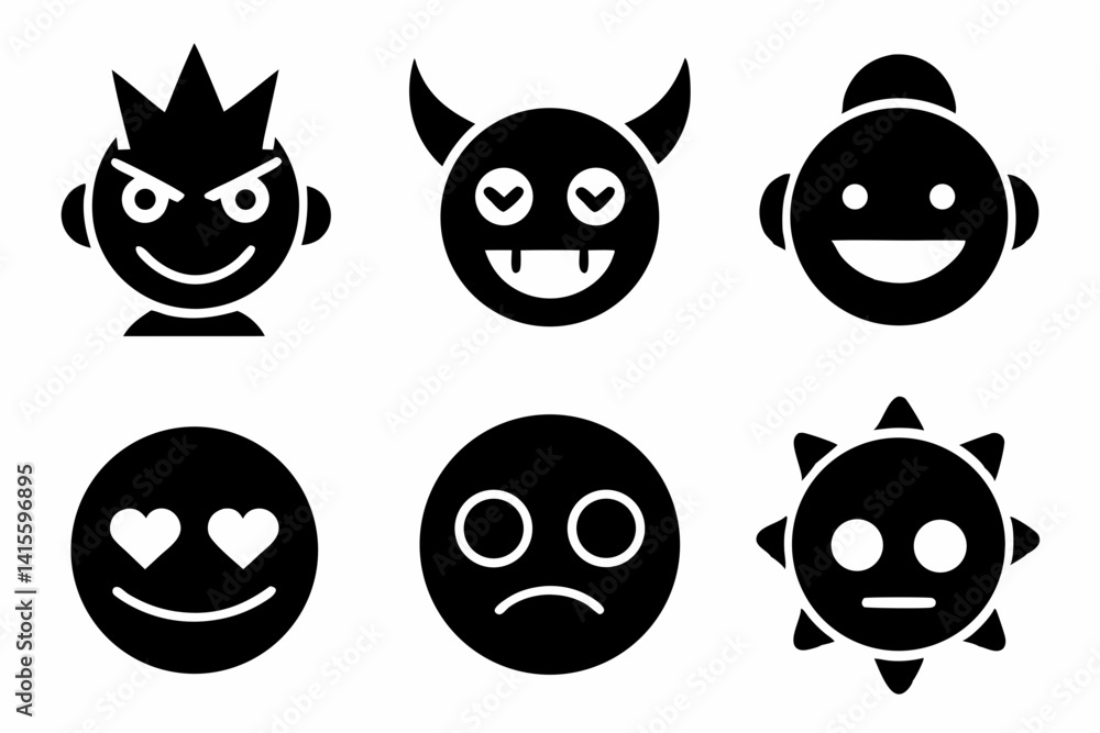 Fototapeta premium imogi icon set silhouette black vector bundle
