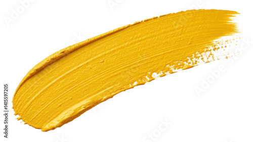 vibrant yellow curved brushstroke yellow banana leaf isolated on white background.