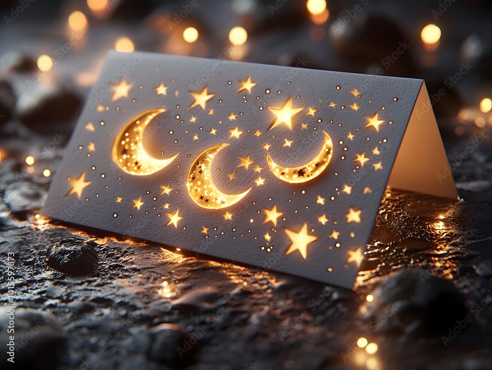 Glowing Holiday Gift Card with Celestial Motifs