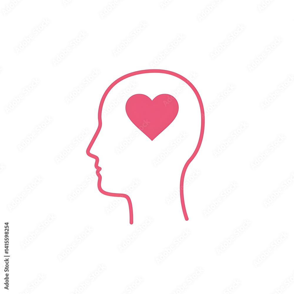 Mindful Heart Love Compassion in a Simple Pink Outline Head Profile Design Mindful Heart Love Compassion in a Simple Pink Outline Head Profile Design