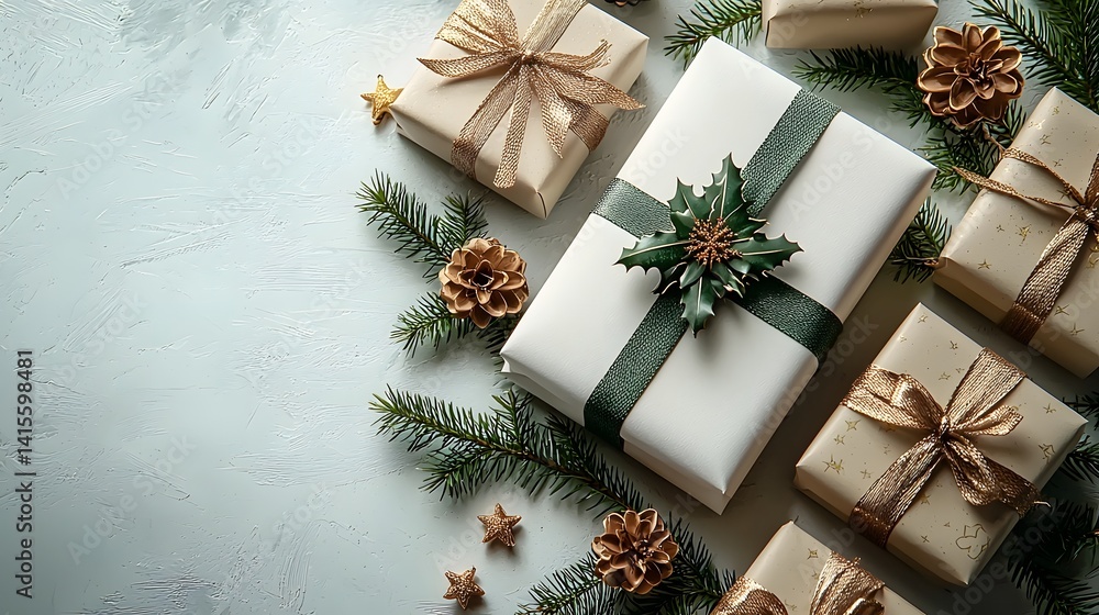 Festive holiday gift boxes with natural decor