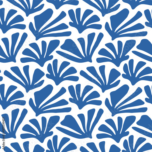 Seamless hand drawn seaweed pattern ocean doodle marine fabric design blue