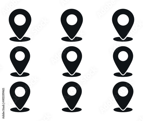 Location marker icon set - simple flat style for maps and navigation