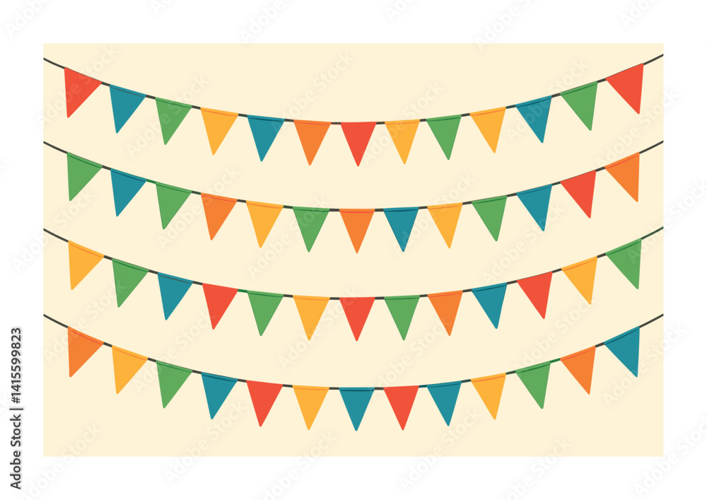 Obraz premium Colorful festive bunting flags icon set for celebrations and decorations