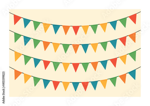 Colorful festive bunting flags icon set for celebrations and decorations