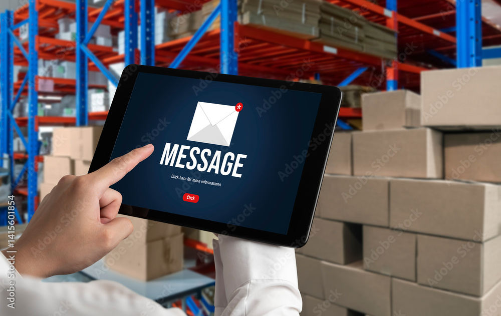 Email notification message showing on computer screen snugly. Digital marketing message information text from business to customer client