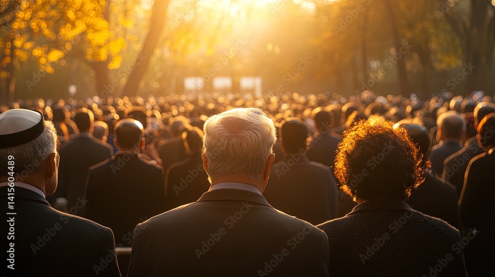Obraz premium Crowd Gathers at Sunset