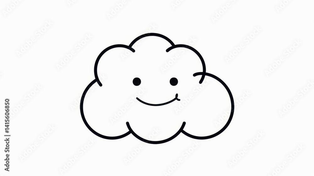 Smiling fluffy cloud with cute face drawing isolated Smiling fluffy cloud with cute face drawing isolated