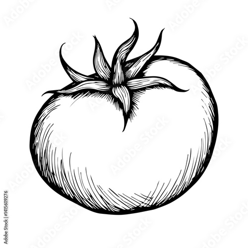 Hand-drawn tomato illustration in black and white  
