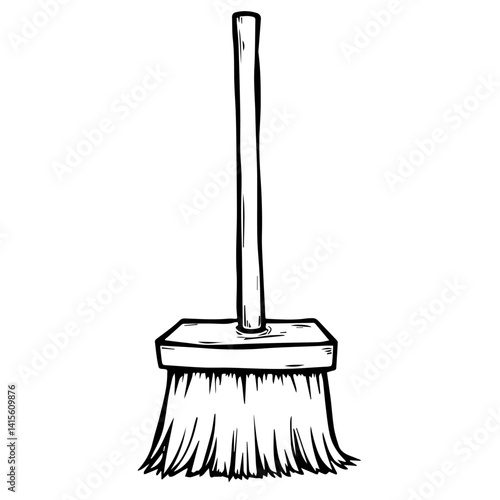 Drawing of a broom in a minimalist style on a white background  