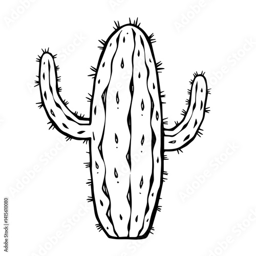 Black and white cactus illustration on a plain background  