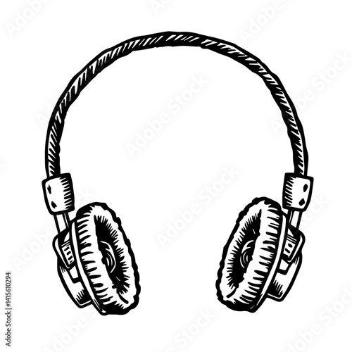 Vintage headphones illustration on white background  
