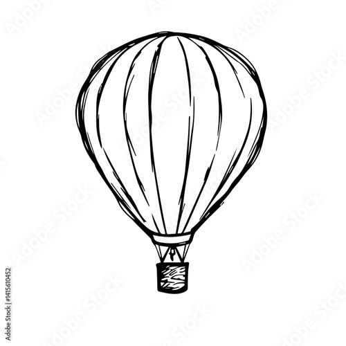 Hot air balloon illustration in black and white style  