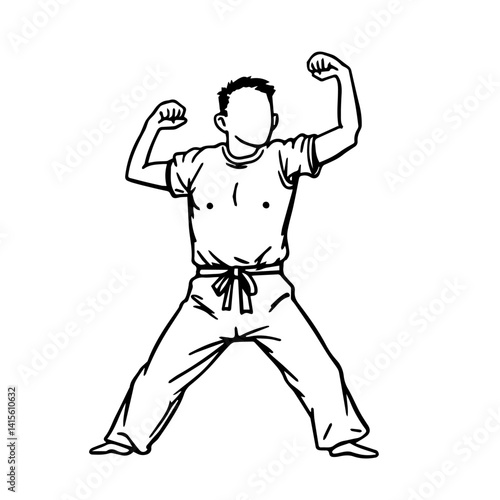 Strong man posing confidently in a minimalist outline style  
