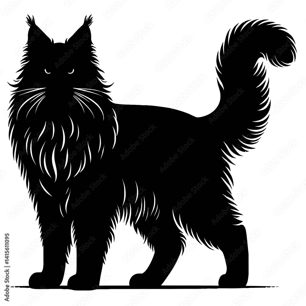 Obraz premium Silhouette of a Majestic Cat: An elegant, detailed silhouette of a graceful cat, capturing the essence of feline beauty and charm.
