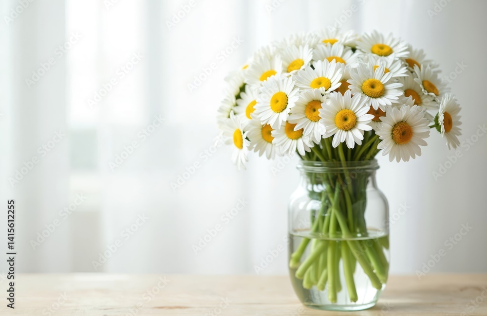 custom made wallpaper toronto digitalFresh bouquet daisies in glass jar on wooden table near window. Bunch of flowers, white petals yellow center. Home decor. Floral arrangement, springtime, gift concept, mothers day, wedding decor.