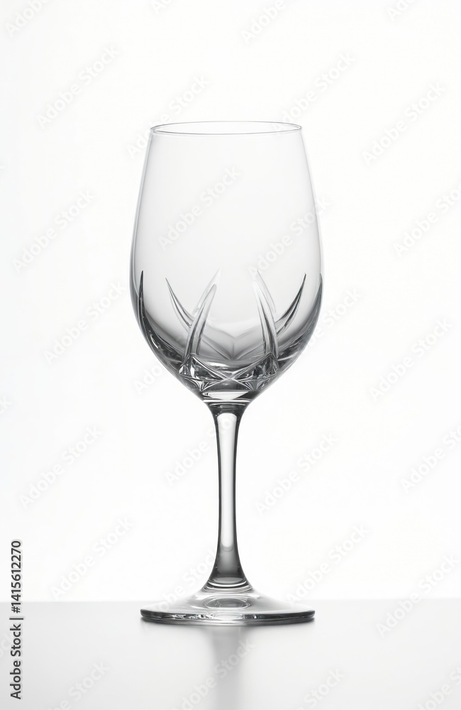 Elegant crystal wine glass. Stemmed glassware exquisite design, craftsmanship in minimalist setting. Clear, shiny, luxury, suitable for wine tasting, dining, home decor. Sophisticated, classic Elegant crystal wine glass. Stemmed glassware exquisite design, craftsmanship in minimalist setting. Clear, shiny, luxury, suitable for wine tasting, dining, home decor. Sophisticated, classic
