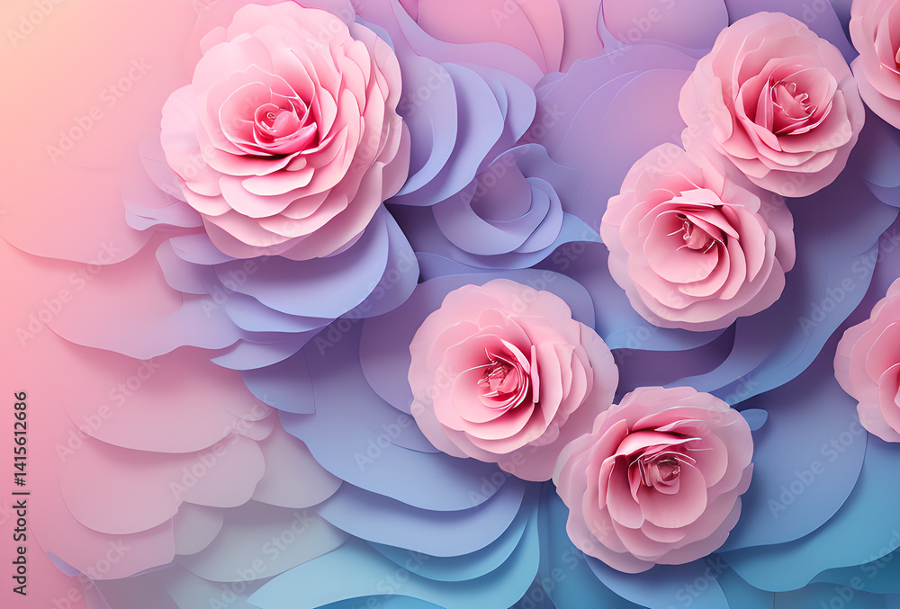 Fototapeta premium Lot of beautiful flowering pink flowers - a top view. Concept: color therapy, beauty and greeting card. .high quality, generative AI