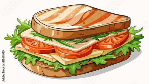 Wholegrain sandwich with salmon and cream cheese on white background