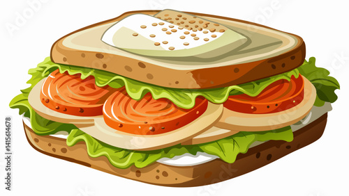 Wholegrain sandwich with salmon and cream cheese on white background