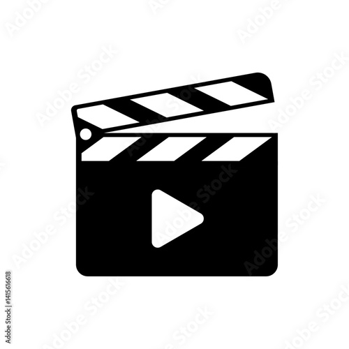 Film clapper board icon representing a movie, film production, video creation, filming industry, video editing, and media production process used in the entertainment sector, film studio.