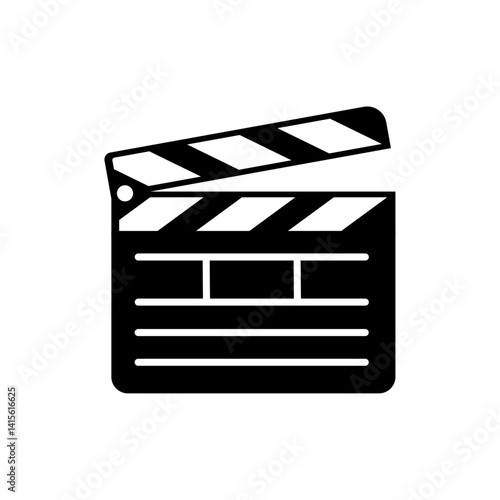 Film clapper board icon representing a movie, film production, video creation, filming industry, video editing, and media production process used in the entertainment sector, film studio.