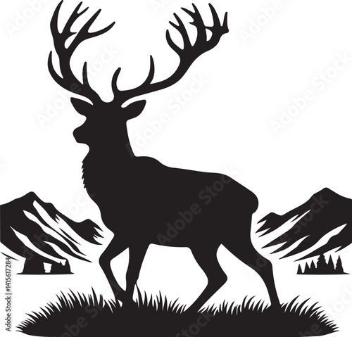 Vector deer silhouette isolated on white background.