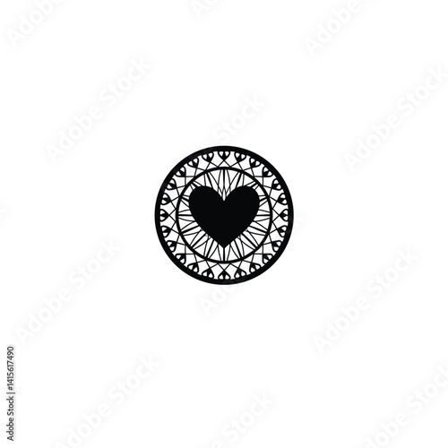 Heart in a circle silhouette on white background