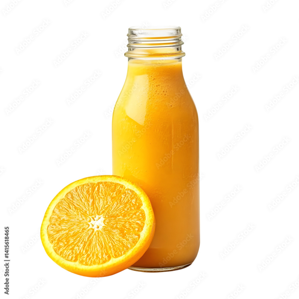 Orange juice in a separate bottle on transparent background Orange juice in a separate bottle on transparent background