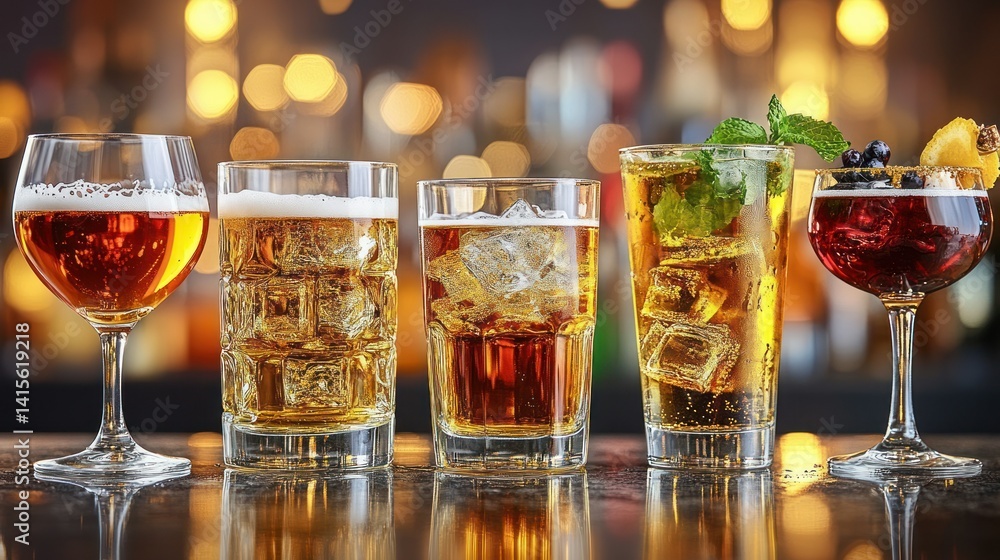 Variety of drinks at a bar (1) Variety of drinks at a bar (1)