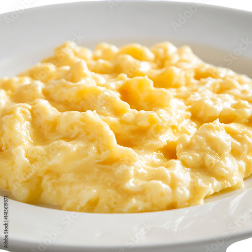 Scrambled Eggs with Fresh Herbs on a White Plate