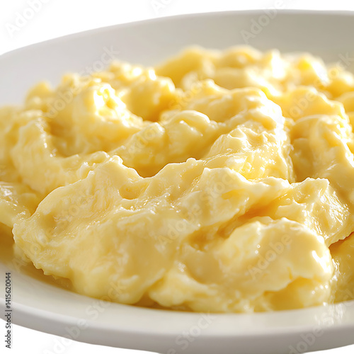 Scrambled Eggs with Fresh Herbs on a White Plate