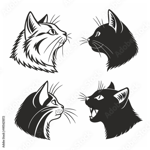 Cat face silhouette set bundle vector