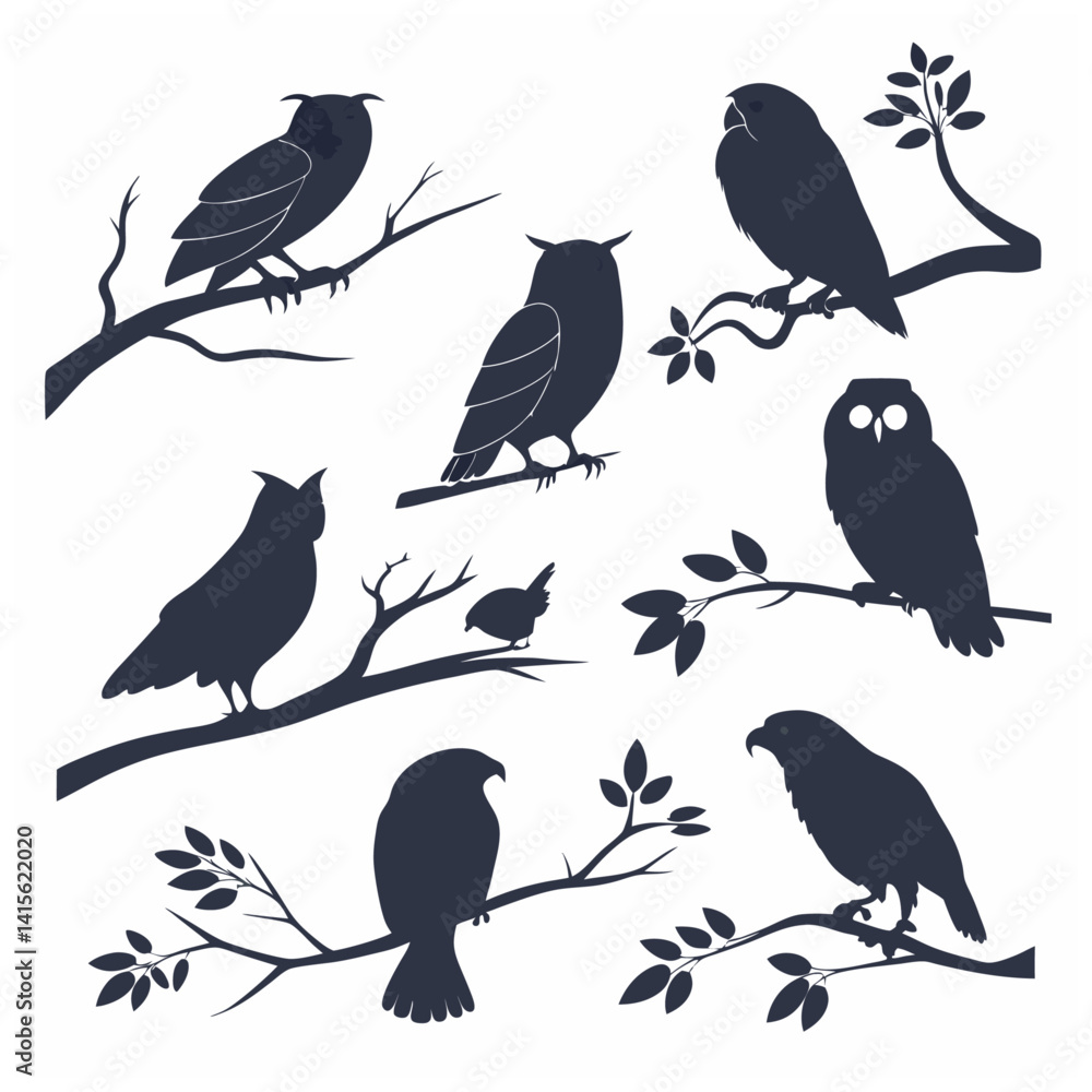 Obraz premium Owl bird silhouette bundle set bundle vector design