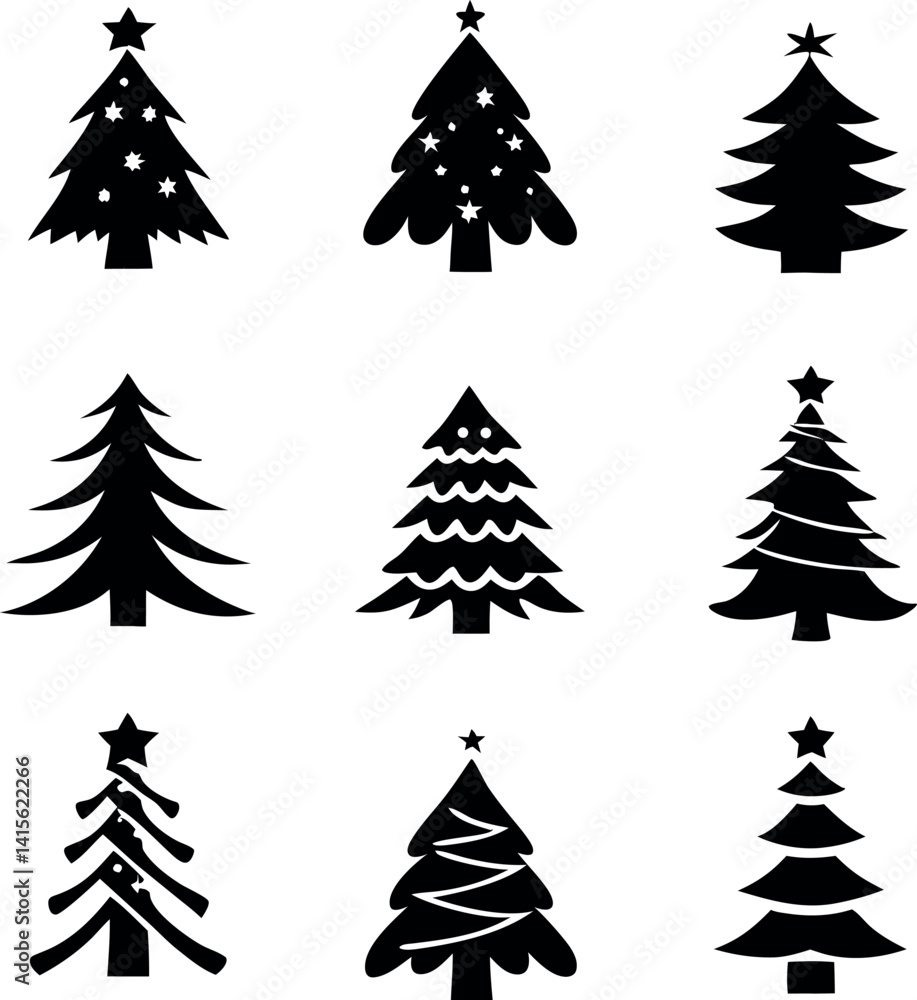 Obraz premium Christmas trees silhouette set vector art illustration.