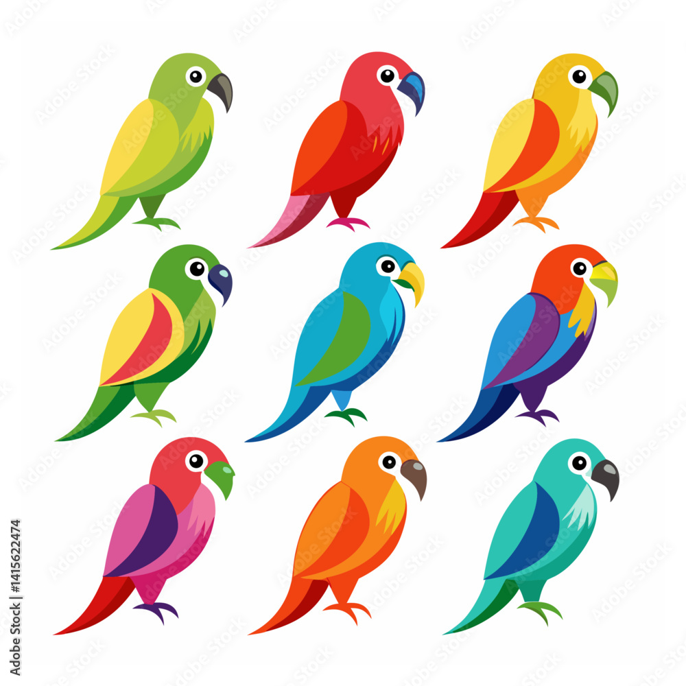 Obraz premium Parrot Colorful icons set bundle vector design