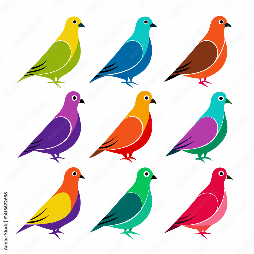 Fototapeta premium Pigeon bird Colorful set bundle vector design