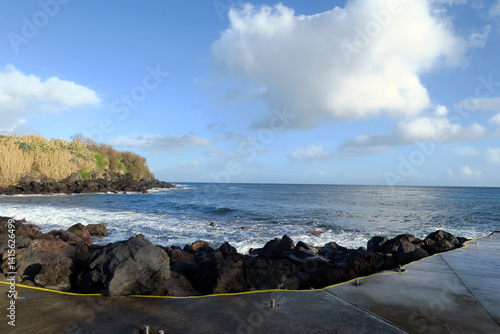 Salgueiros Bathing Area is one of the bays that has calmer and cleaner waters, where the Ribeira Seca flows. Praia da Vitória, Terceira Island, Azores, Portugal.