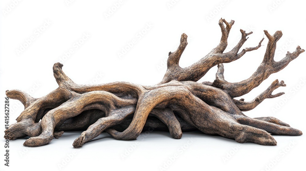 Fototapeta premium Intricate driftwood root system, rich brown tones, perfect for decorative use