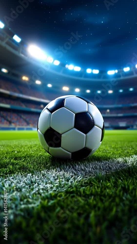 Soccer Ball on Field Under Stadium Lights