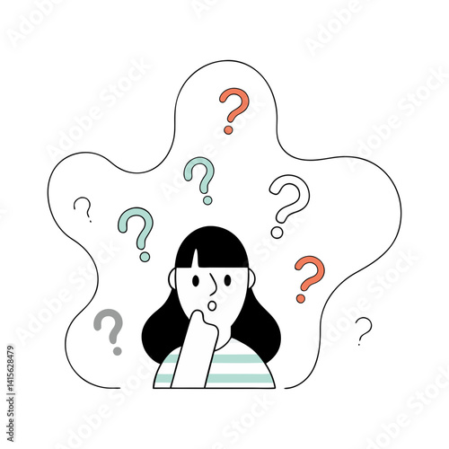 Cute Girl With Question Marks Floating