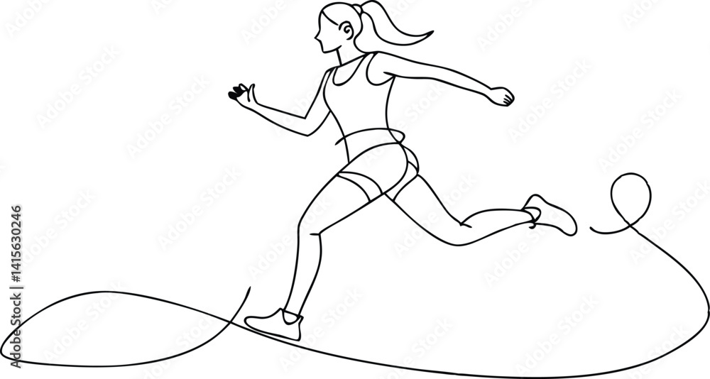 Line Art Woman Running Isolated on White Background, Minimalist One Line Female Jogger Line Art Woman Running Isolated on White Background, Minimalist One Line Female Jogger