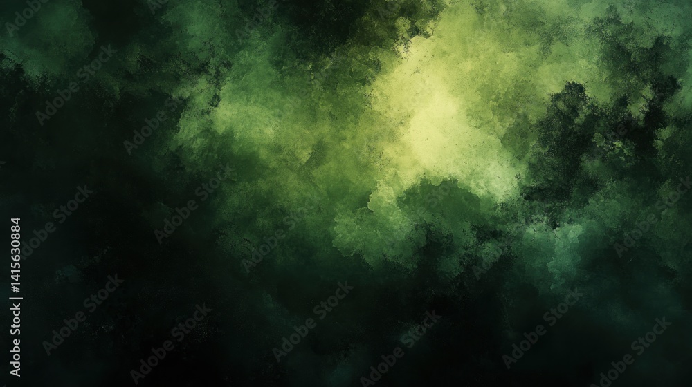 Obraz premium Abstract expressionist cloudscapes of deep greens and yellows.