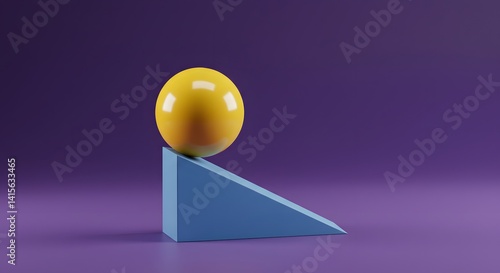 Yellow Sphere on Blue Inclined Plane – Conceptual Physics Visualization