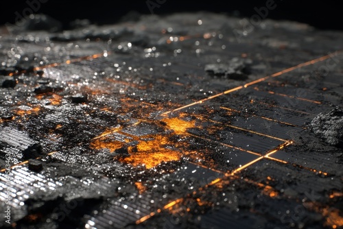 Wallpaper Mural Abstract textured surface with glowing lines. Dark and metallic aesthetic, evoking a sense of modern industrial design.   Torontodigital.ca