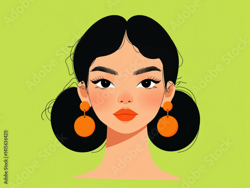 Vibrant Digital Portrait of a Cheerful Youthful Girl: Trendy Asian-Inspired Illustration with Colorful Hairstyle and Accessories
